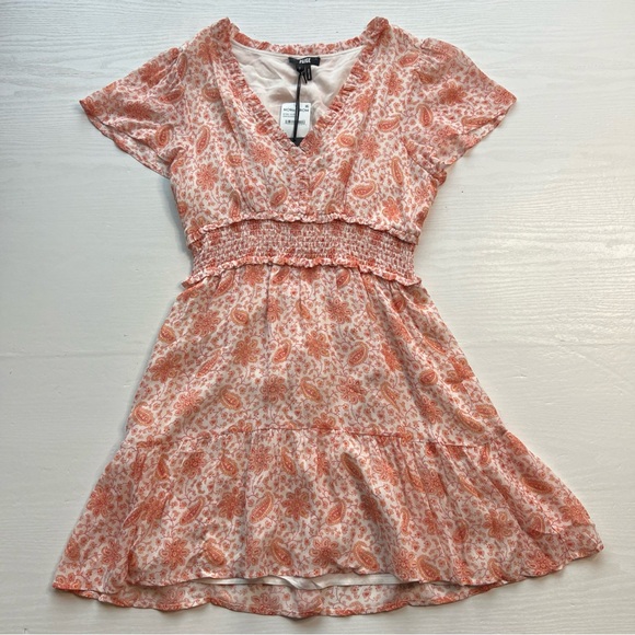 PAIGE Giannina Dress Womens Small Orange Paisley Silk Chiffon Short Sleeve - Picture 2 of 16
